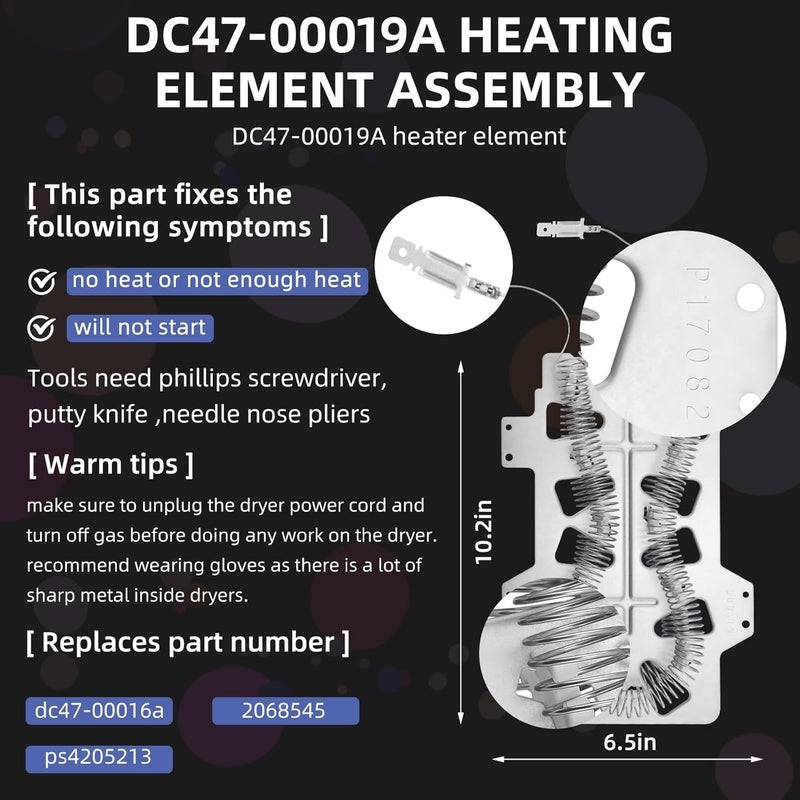 Pulluty 【Upgraded】DC47-00019A Dryer Heating Element for Samsung DV45H7000EW/A2 DVE50R5200W/A3 DV40J3000EW/A2 DV42H5000EW/A3 DVE50M7450W/A3 DV42H5200EW/A3 DV48H7400EW/A2 DVE50R5400V/A3 DV42H5200EP/A3 - Image 3